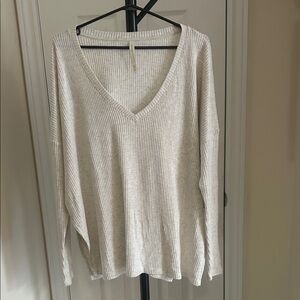 Babaton Cream Ribbed V-Neck Top